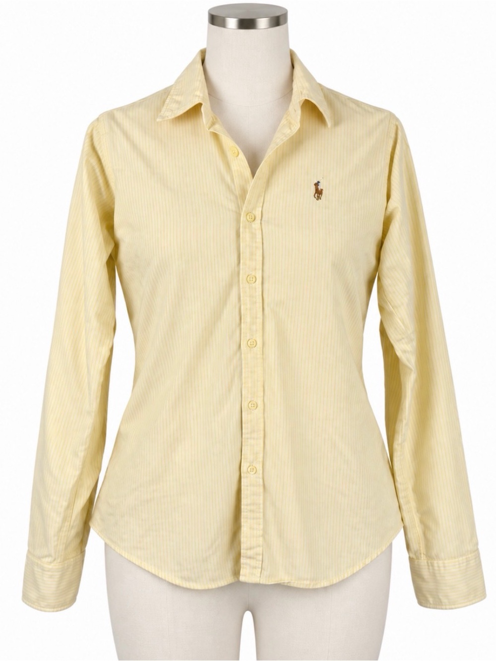 Ralph Lauren Yellow White Striped Slim Fit Button Down Shirt Sz 4